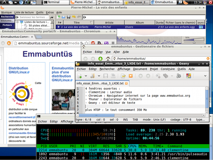 16-Emmabuntus 3 1 00 fr Utilisation LXDE Chromium Clementine Geany Thunar.png