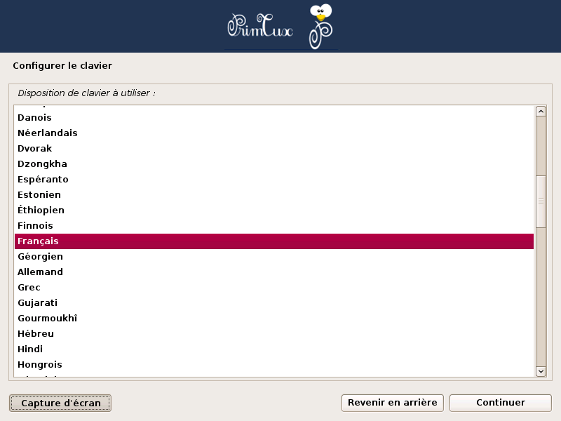 Fichier:Primtux2-install-01 choix clavierfr.png